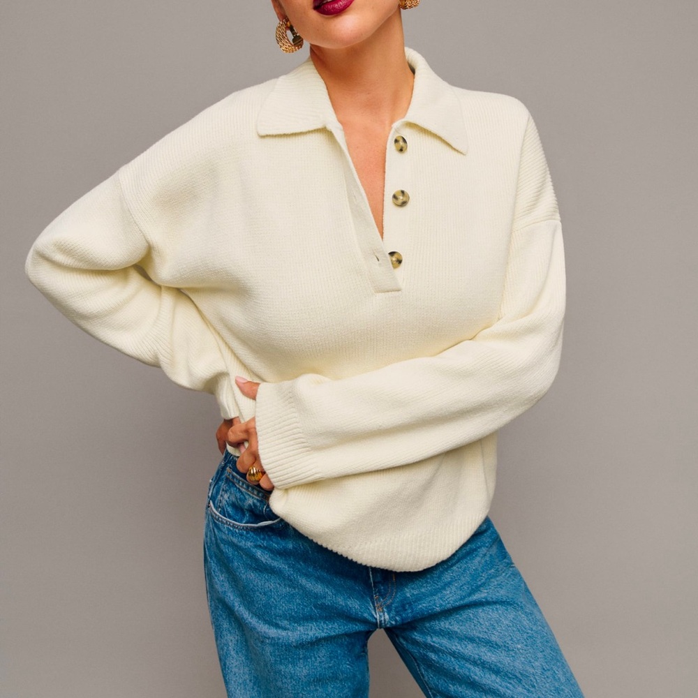 Reformation Cream V-Neck Sweater